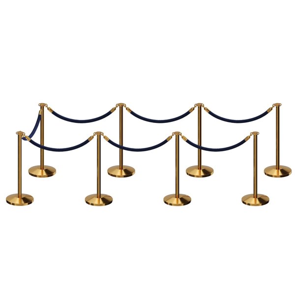 Montour Line Stanchion Post and Rope Kit Pol.Brass, 8 Flat Top 7 Dark Blue Rope C-Kit-8-PB-FL-7-PVR-DB-PB